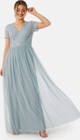AngelEye Short Sleeve Sequin Embellished Maxi Dress Heather Blue S (UK10)