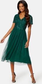 AngelEye Short Sleeve Sequin Embellished Midi Dress Emerald XL (UK16)