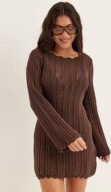 BUBBLEROOM Boat Neck Structure Knitted Short Dress