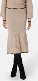 BUBBLEROOM Contrast Edge Knitted Skirt Beige melange S