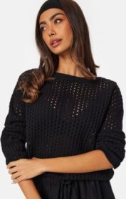BUBBLEROOM Crochet Knitted Long Sleeve Top Black M
