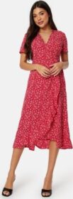BUBBLEROOM Flounce Midi Wrap Dress Red/Patterned XL