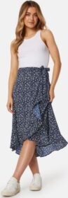BUBBLEROOM Flounce Midi Wrap Skirt Dark blue/Patterned XS