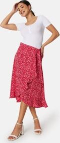 BUBBLEROOM Flounce Midi Wrap Skirt Red/Patterned S