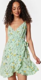 BUBBLEROOM Flounce Short Strap Dress Green/Patterned L