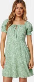 BUBBLEROOM Front Tie Short Dress Green/Patterned S