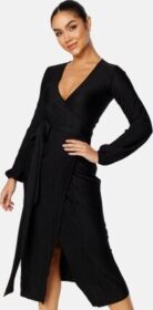 BUBBLEROOM Pleated Wrap Midi Dress Black XS