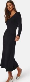 BUBBLEROOM Knitted Rouched Midi Dress Black L