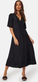 BUBBLEROOM Linen Blend Wrap Dress Black XS