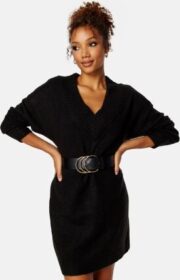 BUBBLEROOM Knitted V-neck Sweater Dress Black XS