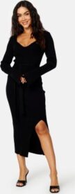 BUBBLEROOM Slit Knitted Midi Dress Black M