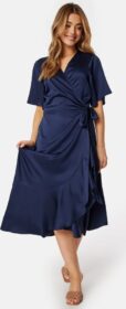 Bubbleroom Occasion Frill Wrap Satin Midi Dress