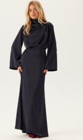 Bubbleroom Occasion High Neck Wide Sleeve Satin Gown