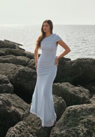 BUBBLEROOM OCCASION Off Shoulder Mesh Gown