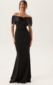 Bubbleroom Occasion Satin Bow Off Shoulder Gown