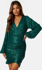 Bubbleroom Occasion Sparkling Wrap Dress Dark green 2XL