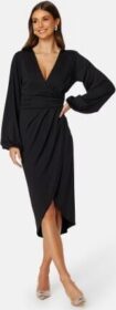 Bubbleroom Occasion Wrap Stretchy Midi Dress Black XL