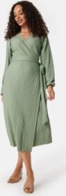 BUBBLEROOM Pleated Wrap Midi Dress Green S