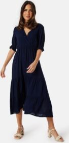 BUBBLEROOM Puff Sleeve Viscose Dress Dark blue XL