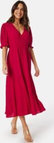 BUBBLEROOM Puff Sleeve Viscose Dress Red S