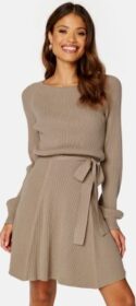 BUBBLEROOM Rib Knitted Skater Dress Dark beige XS