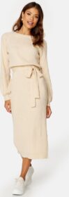 BUBBLEROOM Round Neck Rib Knitted Midi Dress