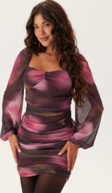 BUBBLEROOM Ruched Mesh Mini Dress