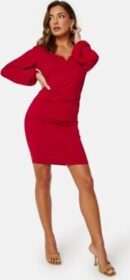 BUBBLEROOM Rudina Puff Sleeve Short Dress Red S