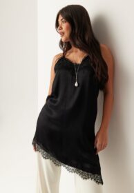BUBBLEROOM Viscose Satin Lace Mini Dress