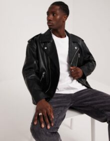 Calvin Klein Jeans Leather Biker Jacket Nahkatakit Ck Black