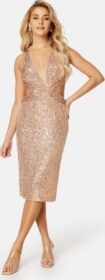 Elle Zeitoune Jaycee Cut Out Detailed Sequin Midi Dress Rose Gold L (UK14)