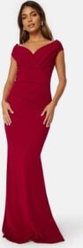 Goddiva Bardot Pleat Maxi Dress Wine L (UK14)