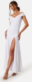 Goddiva Bardot Pleat Maxi Split Dress White S (UK10)