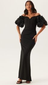 Goddiva Bardot Ruffle Sleeve Maxi Dress