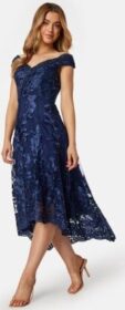 Goddiva Embroidered Lace Dress Navy S (UK10)