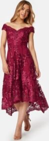 Goddiva Embroidered Lace Dress Wine M (UK10)