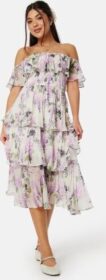 Goddiva Floral Bardot Pleated Midi Dress Multi XL (UK16)