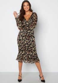 Goddiva Floral Fishtail Midi Dress