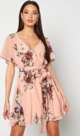 Goddiva Floral Flutter Dress Peach XXS (UK6)