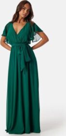Goddiva Flutter Chiffon Maxi Dress Dark Green S (UK10)