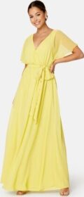 Goddiva Flutter Chiffon Maxi Dress Soft Lemon XXL (UK18)