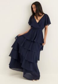 Goddiva Flutter Chiffon Tiered Maxi Dress