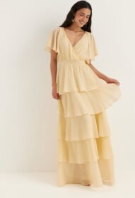 Goddiva Flutter Chiffon Tiered Maxi Dress
