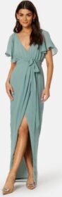 Goddiva Flutter Chiffon Wrap Maxi Dress Sage Green L (UK14)
