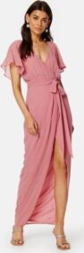 Goddiva Flutter Chiffon Wrap Maxi Dress Warm Pink L (UK14)