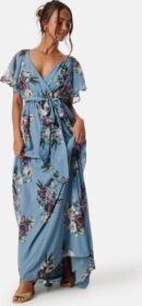 Goddiva Flutter Floral Maxi Dress Blue XXS (UK6)