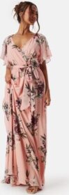 Goddiva Flutter Floral Maxi Dress Peach/Patterned M (UK12)