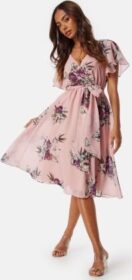 Goddiva Flutter Floral Midi Dress Peach XXS (UK6)