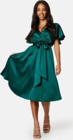 Goddiva Flutter Sleeve Satin Midi Dress Green XXS (UK6)