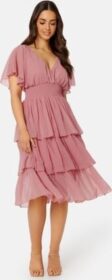 Goddiva Flutter Tiered Midi Dress Warm Pink XXS (UK6)